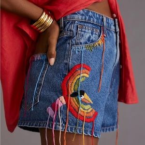 Farm Rio Colorful Birds Denim Shorts